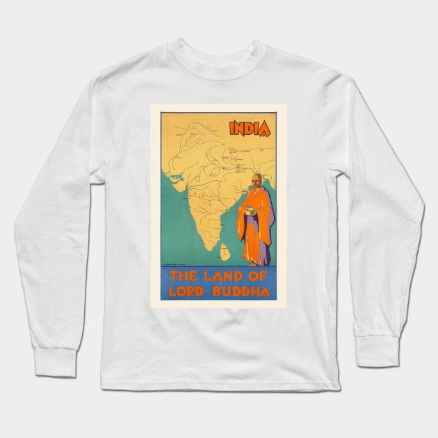 India The land of Lord Buddha Vintage Poster 1930 Long Sleeve T-Shirt by vintagetreasure